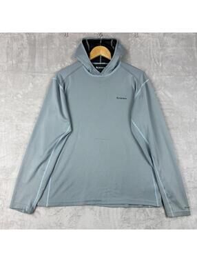 Simms SolarFlex Fishing Hoodie Sun Shirt Blue Gray Size M UPF Cooling Outdoor